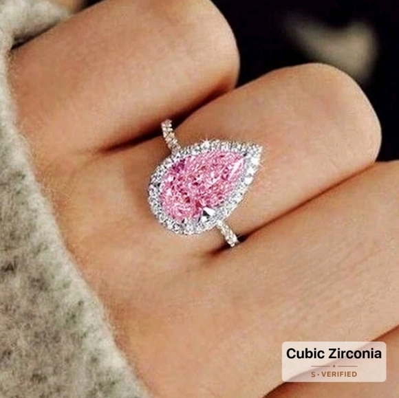 Jewelry - Sterling Silver Pear Cut Cubic Zirconia Pink Teardrop Ring Sz 7